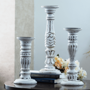 Rustic Wooden Candle Holder Set – Distressed White