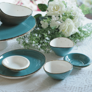 Turquoise Ivory Stoneware Dinner Set