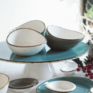 Turquoise Ivory Stoneware Bowls