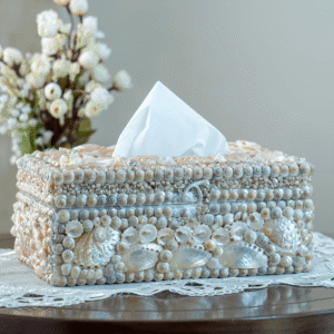 Pearlshine Coastal White Shell Embellished Tissue Box