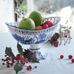 Blue Floral Pedestal Bowl