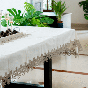 Beige Lace Trim Tablecloth