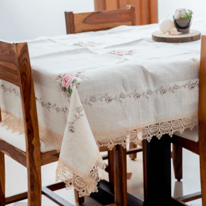Cream Embroidered Lace Tablecloth