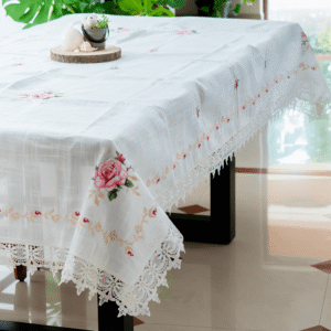 White Floral Embroidered Tablecloth