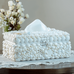 White Shell Embellished Tissue Box