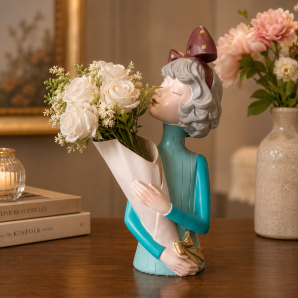 GIRL WITH VASE & BROWN BOW
