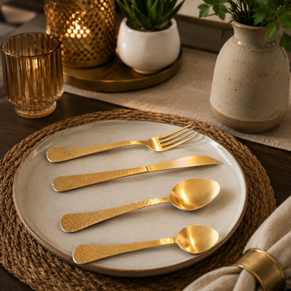 HAMMER DESIGN MATT GOLD CUTLERY SET OF 24